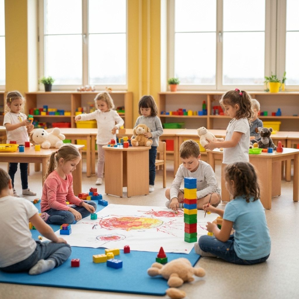 Copii fericiți jucându-se la Grădinița cu Program Prelungit Nr. 8 din Târgu Jiu